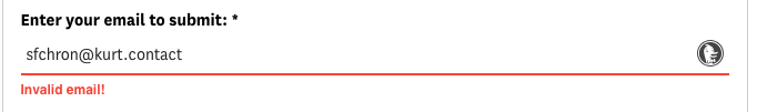 Form rejecting an email address because of the TLD.
