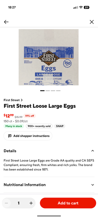 Box of 150 eggs listed for $12.99